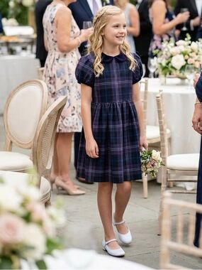 Papo d'Anjo Navy and Purple Plaid Dress 8 wool